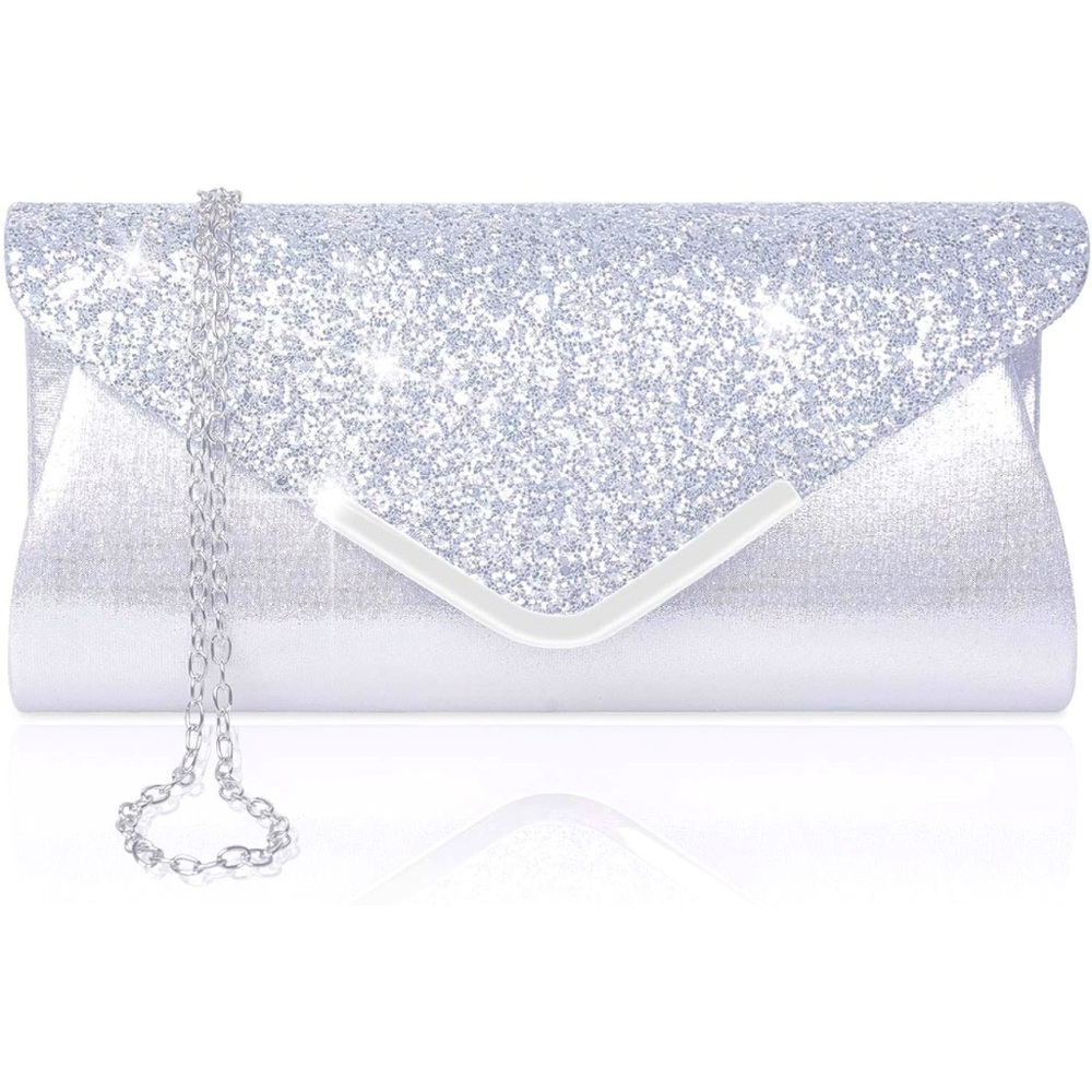 Silver sparkle clutch